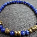Bracelet perles bleues chips or mélangées
